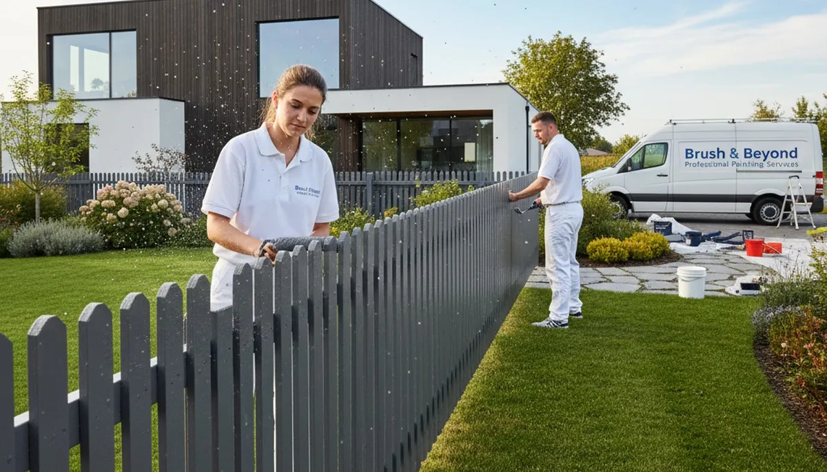 Boise, ID painters staining a wood fence to protect and improve curb appeal